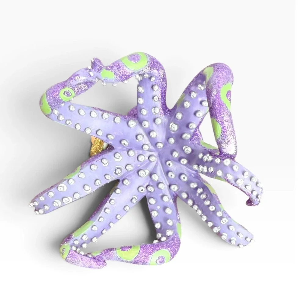 December Diamonds Miss Fran III Octopus Mermaid Glitter Ornament Purple 6.5